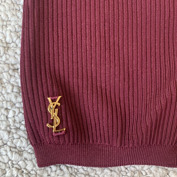 Saint Laurent Cassandra Logo Biker Short In Burgundy - Picture 7 of 8